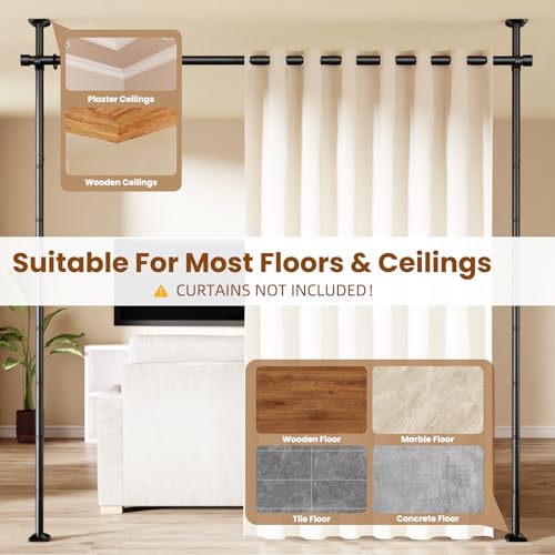 Room Divider Curtain Rod No Drilling Room Separation for Wide Space, Black - view 6