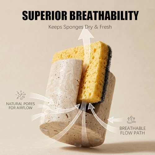 Natural Travertine Sponge Holder for Kitchen Sink - Luxury Stone Sponge Caddy, Quick-Drying Modern Minimalist Marble Kitchen Countertop Organizer - Housewarming Gift, Home Decor, Beige - view 4