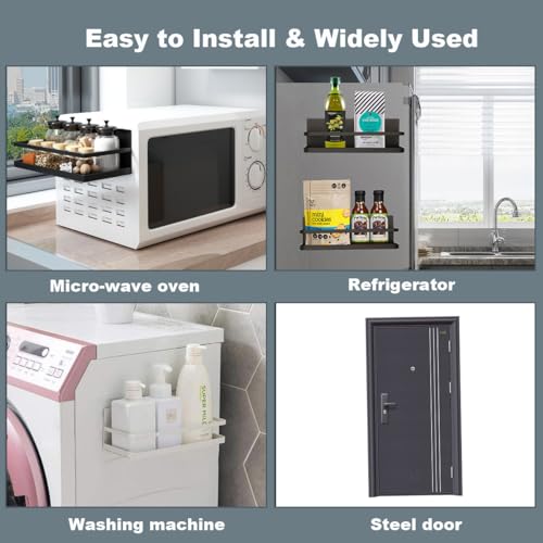 2 Pack Magnetic Spice Rack, Easy to Install on The Side of Refrigerator/Space Saving Kitchen Organization Shelf Organizer for Cabinet - view 4
