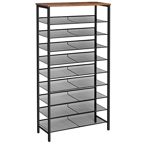 Shoe Rack for Entryway, 10-Tier Shoe Shelf, Large Capacity Shoe Storage Organizer for 27-30 Pairs of Shoes, Front Door Entrance, Hallway, Closet, Space Saver, Rustic Brown and Black BF110XJ01G1