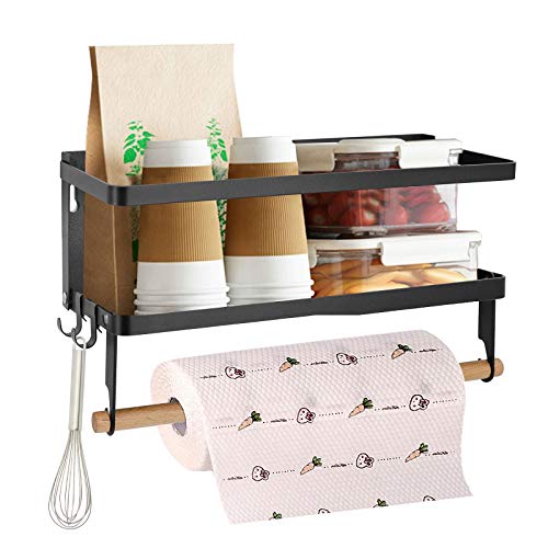 Magnetic Spice Rack, Fridge Organizer with Paper Towel Holder, Black