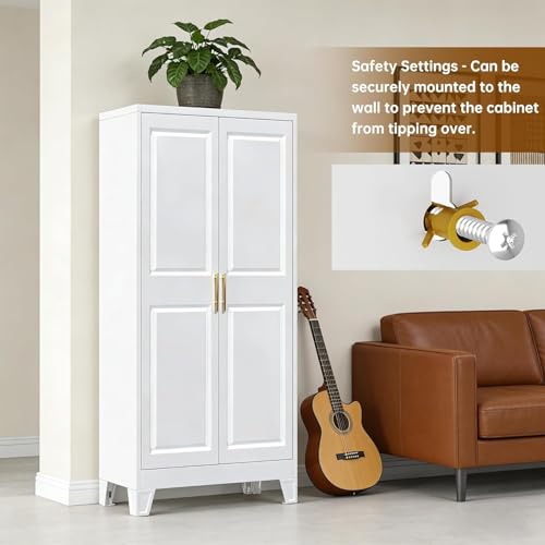 Small White Metal Pantry Cabinet with Doors, 61.4-Inch Tall - view 6