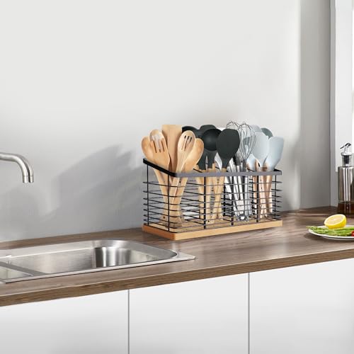 Extra Large Kitchen Utensil Holder, 4 Compartments, Black - view 7