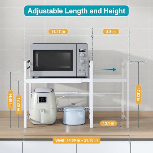 Expandable Microwave Stand Kitchen Countertop Organizer, White - view 3