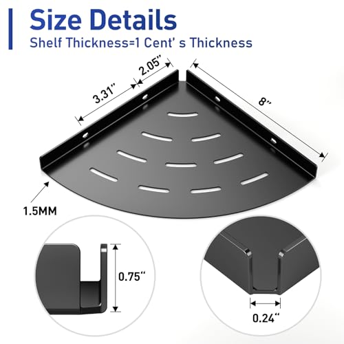 2 Pack Corner Shower Shelves Load Capacity 40 lbs 304 Stainless Steel Shower Corner Shelf Will not Rust 8in Shower Shelf for Inside Shower Matte Black Drilling Installation - view 3