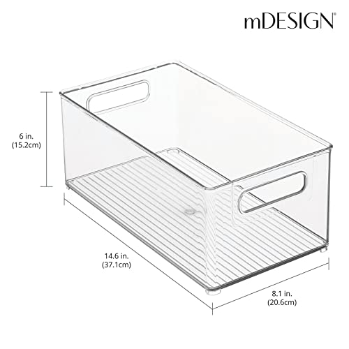 Deep Plastic Kitchen Storage Organizer Container Bin for Pantry, Cabinet, Cupboard, Shelves, Fridge, or Freezer - Holds Dry Goods, Sauces, Condiments, Drinks, Ligne Collection, 4 Pack, Clear - view 5