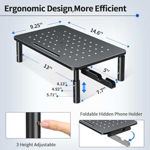 2 Pack Monitor Stand, 3 Height Adjustable Stand with Star Mesh - view 4