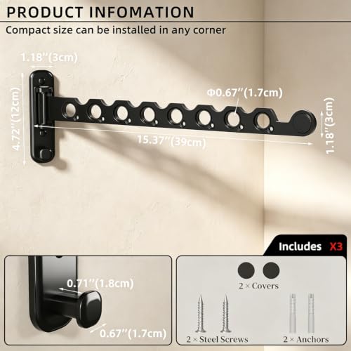 Wall Mounted Clothes Hanger Rack, Foldable Space Saving Laundry Rack - view 5