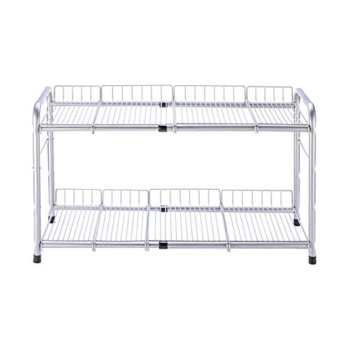 2 Tier Under Sink Organizers and Storage Rack Expandable Cabinet Shelf for Kitchen Bathroom Silver (17-25 inches)