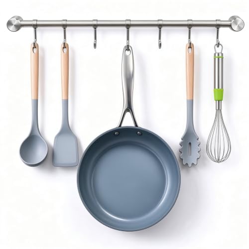 15.6“ Kitchen Utensil Rack, Wall Mount Pot Pan Holder with 7 Hooks - view 2