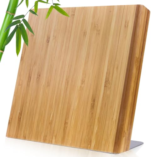 Magnetic Knife Block Without Knives - Magnetic Knife Holder for Safe, Clean & Tidy Knife Storage - Bamboo Knife Rack Magnetic Stand for Cooking Utensils & More - Elegant Magnetic Knife Rack