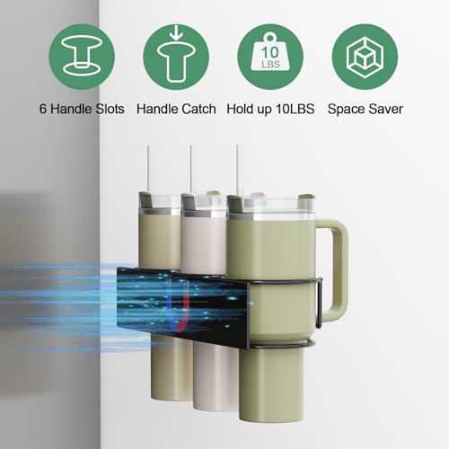 Magnetic Cup Holder for Fridge, Tumbler Organizer with 8-Hook Rack, Fits 20/30/40 oz Stanley Cups, Accessory Storage with Lid & Straw Holder, Water Bottle Organizer for Kitchen Refrigerator - view 2