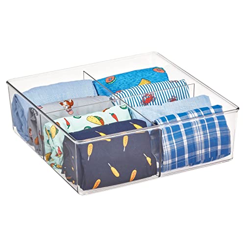 Plastic 4 Compartment Divided Drawer and Closet Storage Bin - Organizer for Scarves, Socks, Ties Bras, and Underwear - Dress Drawer Organizer, Shelf Organization - 2 Pack - Clear - view 6