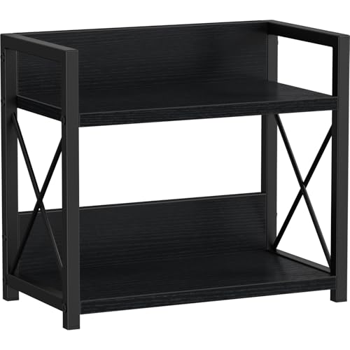 Kitchen Counter Shelf, 2 Tier Kitchen Spice Rack Organizer for Countertop, Wood Coffee Bar Organizer for Home (Black, S)