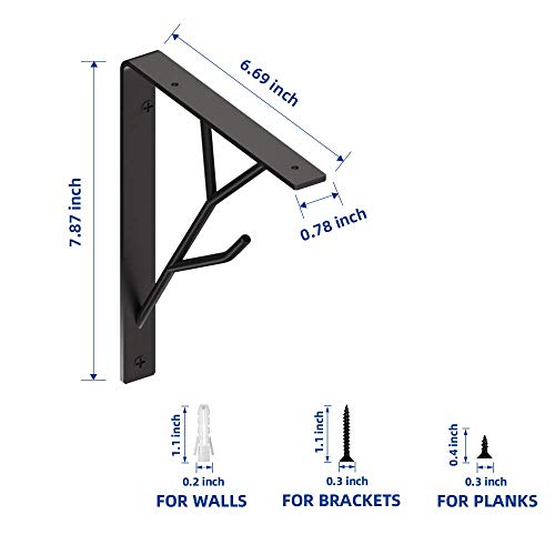 8 Inch Decorative Shelf Brackets, Heavy Duty Floating Shelves, Wall Mount Shelving Bracket, Hardware L Shape Tree Branch Metal Corner Brace Supporter for DIY Open Shelving, 4 Packs Black - view 4