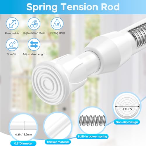 Tension Curtain Rod 12-20inches Small Tension Rods White Adjustable Spring Tension Curtain Rods 6 Pack Mini Curtain Rod Short for Cupboard Closet Rod Kitchen Drawers No Drill Cupboard Cabinets - view 2