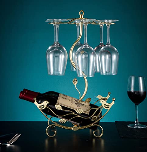 Wine Rack with Glass Holder-Hold 2 Wine Bottles and 6 Glasses - view 4