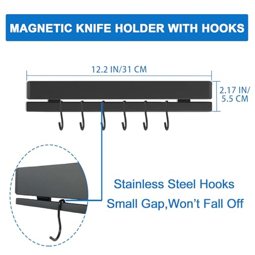 12 Inch Magnetic Knife Strip for Wall, 6 Hooks, Black - view 5