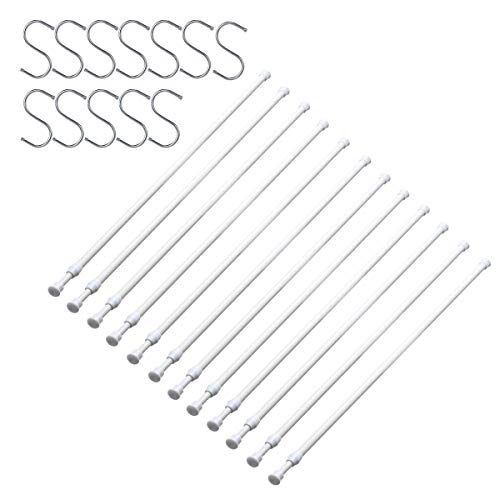12 Pack Tension Rods for Windows 28 to 48 Inch Spring Tension Rod Adjustable Metal No Drill Curtain Rod for Windows, Shower, Door, Kitchen (White, 12 Pack)