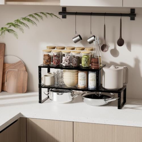 Expandable Spice Rack & Kitchen Cabinet Organizer - Stackable, Adjustable Shelves for Cabinets, Countertops, Cupboards & Pantries(1 Pack/Medium/Black) - view 2