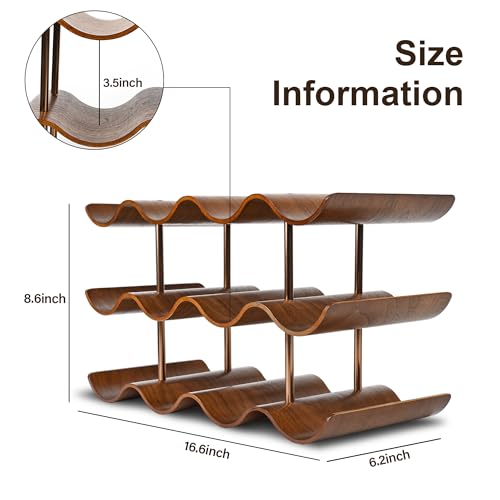 Countertop Wine Rack - 12 Bottle Freestanding Wine Bottle Holder Stand - 3 Tier Wooden Wine Storage Rack - Walnut Wavy Wine Organizer for Cabinet Pantry Home Kitchen Bar - view 4