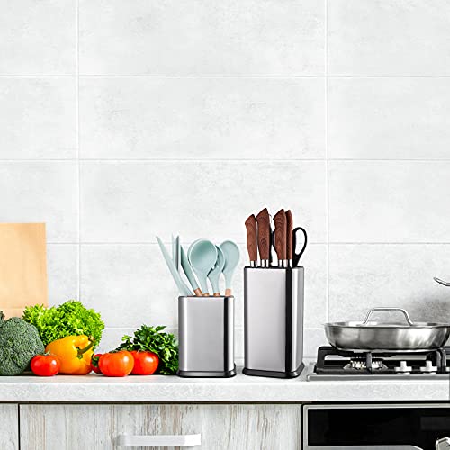 Stainless Steel Kitchen Utensil Holder for Countertop, Spoon Spatula Organizer,Modern Rectangular Large Cooking Utensil Caddy Counter,Utensil Crock Silver - view 6