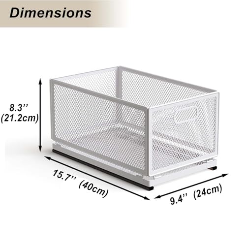 Pull-Out Cabinet Organizer W 9.4"x D 15.7"XH 8.3" Metal Steel Slide Basket with Adhesive Rails for Kitchen, Closet, Pantry Storage bathroom Sliding Drawer Rack undersink shelf - view 3
