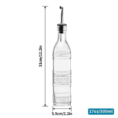 Oil and Vinegar Dispenser Set, 17oz Clear Glass Olive Oil Bottles, Kitchen Vinegar Decanters with 3 Spouts, 3 Plugs, 1 Funnel, Pack of 3 (Square) - view 2