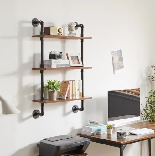 3 Tier Wall Mounted Floating Shelf 24x7.8x38.5 Rustic Brown HRF-TM003 - view 4