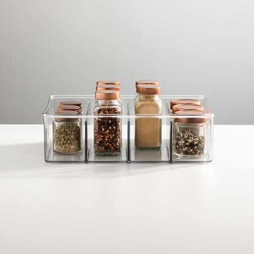 Plastic Stackable Tea Bag Storage Organizer Bin with 4 Divided Compartments - Holder for Kitchen Cabinet, Pantry, Countertop - Holds Sugar Packets, Coffee Pods, Ligne Collection, 2 Pack- Clear - view 4