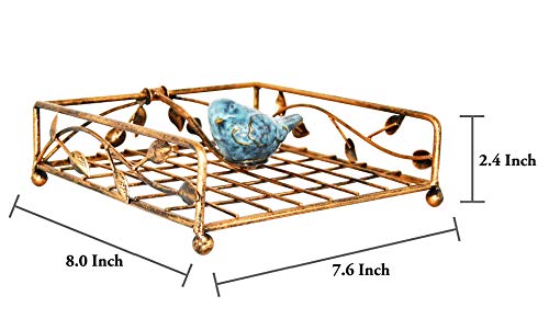 Collection Set of 2 Bronze Coated Metal Flat Napkin Holder Dispensing Stand w/Ceramic Bird, Kitchen and Countertop Flat Napkin Storage Organizer - view 3