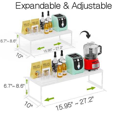 Adjustable Stackable Metal Storage Shelf Organizer - Expandable Wire Rack with Perforations for Kitchen, Pantry, Bathroom, Cabinet & Office-Compact, Durable & Sturdy (2PACKS/Large/White) - view 5