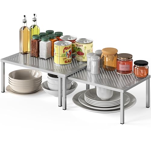 Cabinet Counter Shelf Organizer w/Steel Surface, Silver