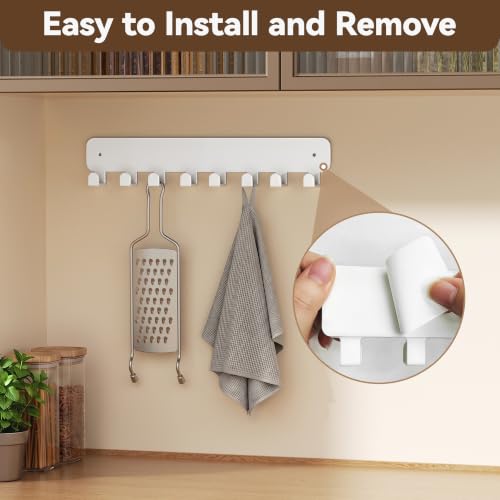 Key Holder Wall Mount, Adhesive or Screw-Mounted Key Rack with 8 Hooks, Metal Key Chain Organizer for Car Keys, Black 1 Pack - view 6