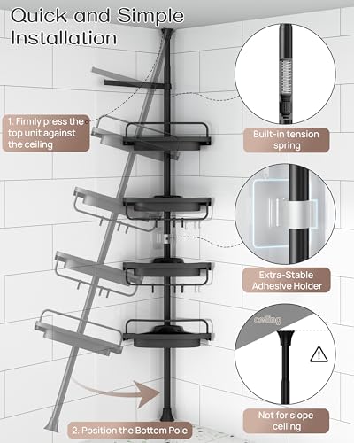 Corner Shower Caddy Tension Pole for Shampoo Holder, Stainless Steel Rod - view 4