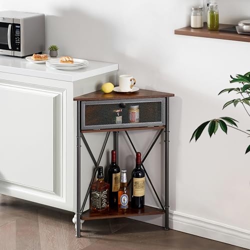 3 tier Corner Table/Cabinet with Flip Door and Storage Shelves, Free-Standing Organizer for Compact Space in Living Room/Study/Lobby/Bedroom,Industrial - view 3
