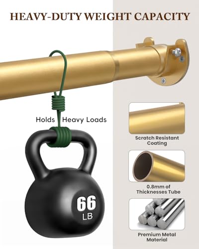 Heavy Duty Closet Rod, 17-28 IN Closet Rods for Hanging Clothes, Gold - view 3