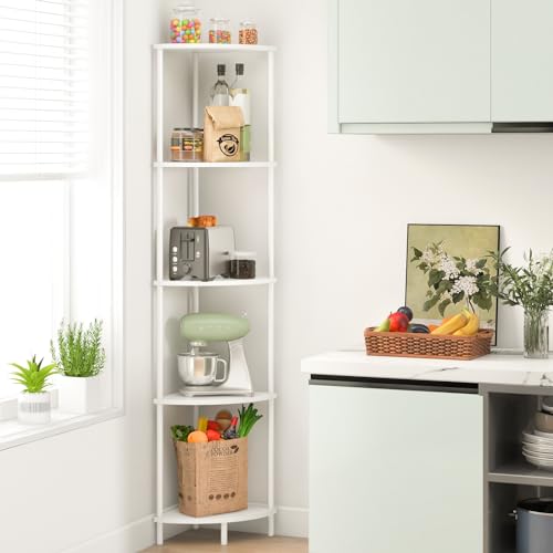 Corner Shelf Stand, 5-Tier Bookshelf, 65" Tall Shelves for Bedroom, Living Room, Narrow Display Shelf Bookcase, White Book Shelf with Display Shelves for Office - view 5