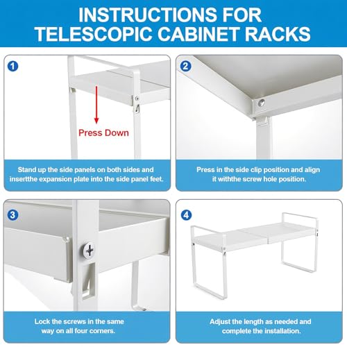11" Deep Expandable Cabinet Shelf Organizer Riser, 1-Pack White - view 4