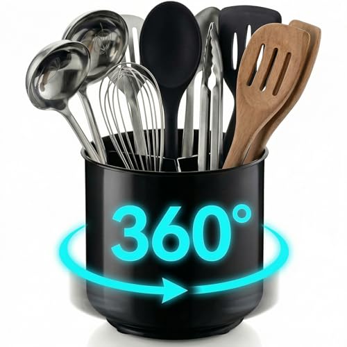 Plastic Rotating Black Utensil Holder Extra Large Kitchen Countertop Caddy
