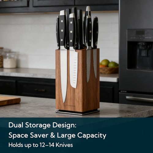 Magnetic Knife Block without Knives, 360° Rotatable Acacia Wood Knife Holder, Large Knife Storage with Magnet for Knives & Utensils, Kitchen Countertop Organizer - view 4