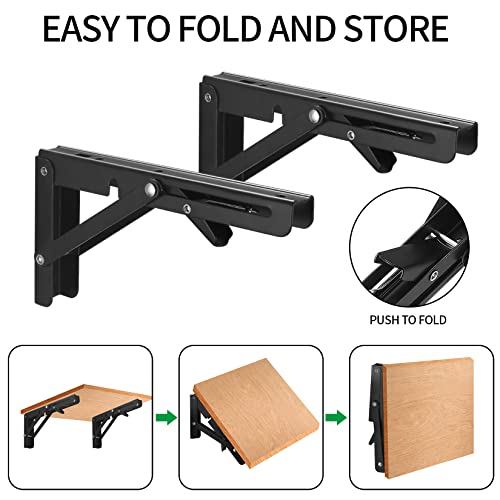 2 Pcs Folding Shelf Brackets, 10 Inch Heavy Duty Floating Triangle Shelf Brackets, Collapsible Shelves Brackets, Wall Mounted L Table Hinges Brackets for Bench Table with Screws (10 Inch) - view 4