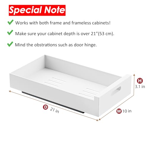 HBL' 1 Pack | 21" Deep Pull Out Cabinet Organizer Adhesive, 10-Inch Wide Sturdy Carbon Steel Roll-Out Drawers, Designed for Frameless Cabinets, Slide-Out Shelves for Pantry. - view 2