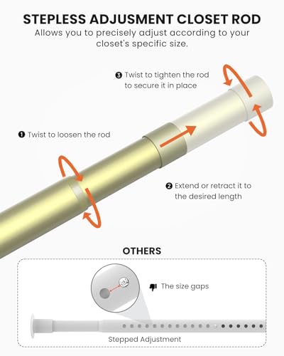 Closet Rods for Hanging Clothes, 17 to 84 Inches Stepless Adjustable Metal Closet Rod, 1.3 Inches Heavy Duty Clothes Hanging Rod for Closet Wardrobes Laundry RV, Verdant Gold - view 4