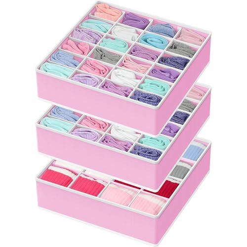 Sock Drawer Organizer, 3 Pack, Pink