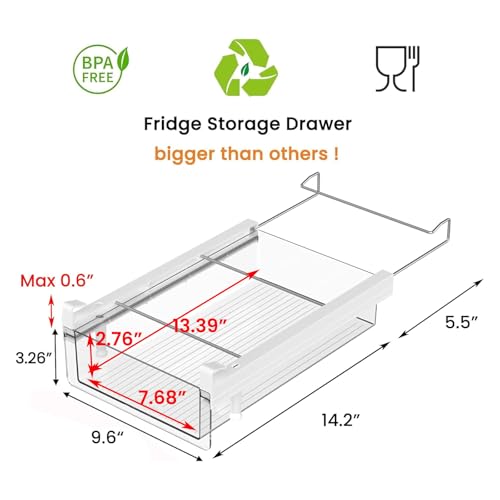 Large Fridge Under Shelf Drawer, Pull Out Refrigerator Drawer Organizer Fridge Organizer Bins, Fridge Storage Container Holder for Produce, Deli Meat, Cheese, Bacon, Easy to Install-L - view 2