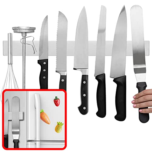 16 Inch Magnetic Knife Holder for Refrigerator, Magnetic Knife Holders for Fridge or Kitchen Wall No Drilling, Magnet Strips for Knives & Metal Utensils, Tool Rack, Stainless Steel