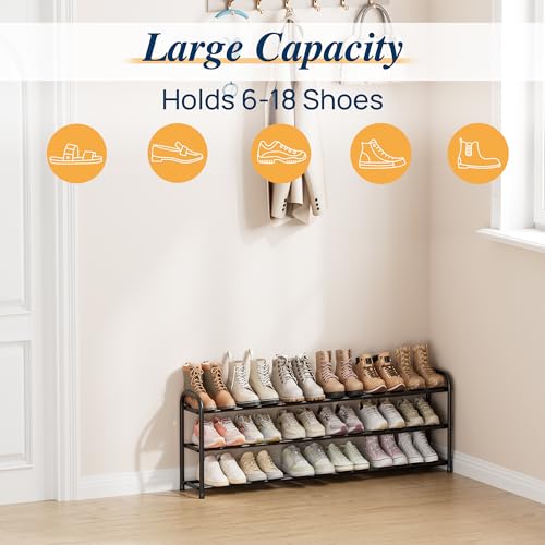 3 Tier Expandable Shoe Rack, Metal Small Shoes Shelf, Black - view 5