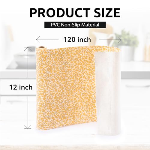 12X120 Inch Shelf Liner with Scissor & Tape Measure for Kitchen Cabinets, PVC Drawer Liner for Dresser Non-Slip Bathroom, Non-Adhesive Cabinet Liner Washable (Orange Crack) - view 3