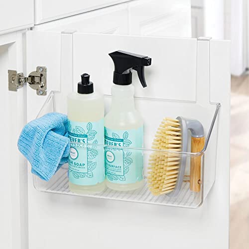 Plastic Over Cabinet Door Storage Organizer Bin for Kitchen, Pantry, Bathroom, Laundry, Utility Room - Hang Outside or Inside Door - Holds Lunch Bags, Shampoo, Cleaning Supplies, Large - Clear - view 2